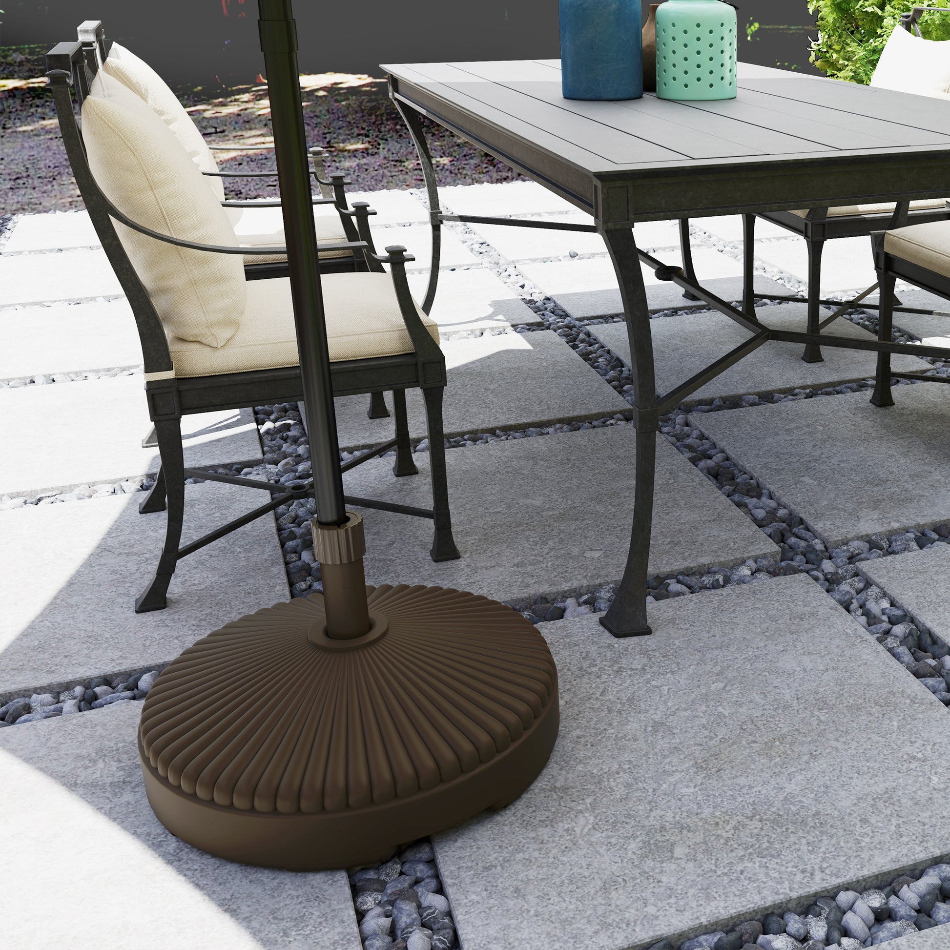 Round Umbrella Base Umbrella Stand Umbrella Stand Fillable with 23L Water or 28kg Sand for Garden Terrace Brown