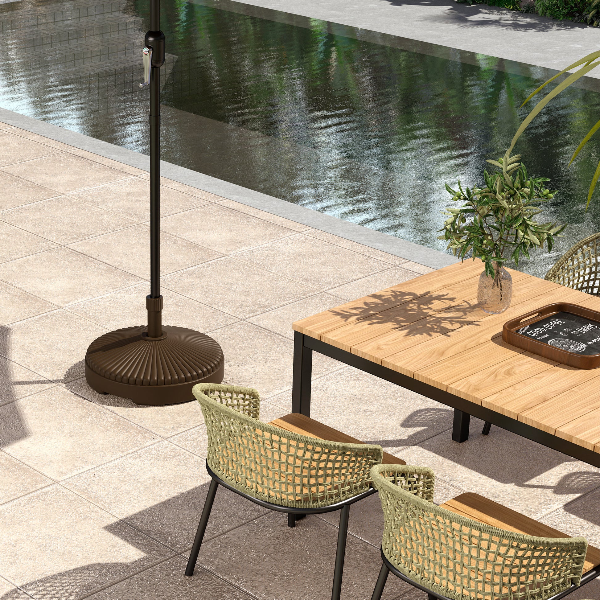 Round Umbrella Base Umbrella Stand Umbrella Stand Fillable with 23L Water or 28kg Sand for Garden Terrace Brown