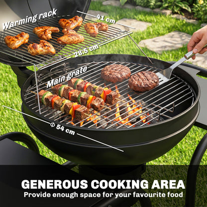 Charcoal Kettle Grill with Side Tables, Lid Thermometer & Wheels — 50.8 x 25.0 x 41.9 in (129 x 63.5 x 106.5 cm)