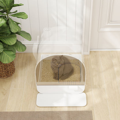 Cat Litter Box with Lid, Cat Toilet incl. Scoop and Litter Mat, Pull-Out Tray, Cat Litter Box for large cats, White+Black, 43 x 44 x 47 cm
