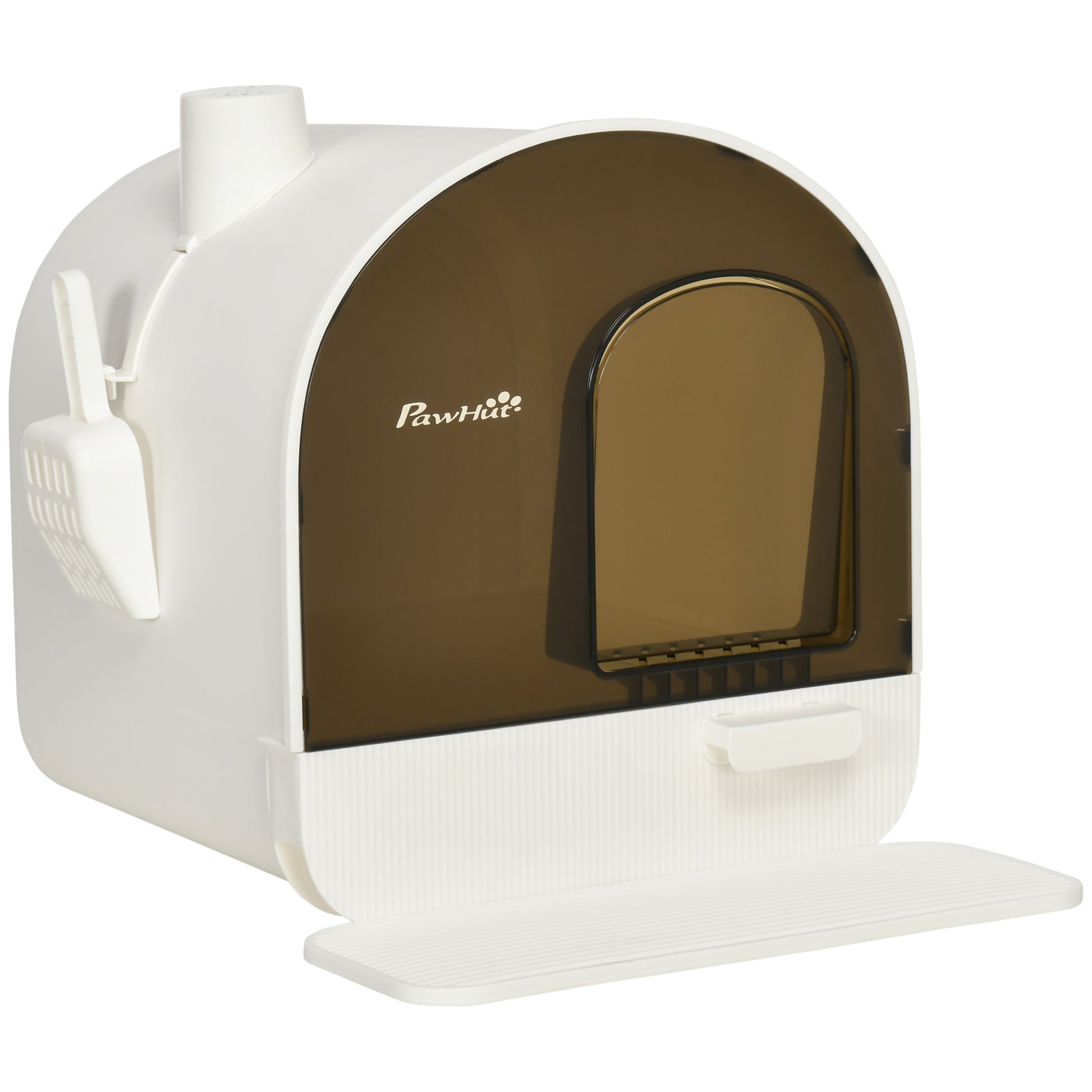 Cat Litter Box with Lid, Cat Toilet incl. Scoop and Litter Mat, Pull-Out Tray, Cat Litter Box for large cats, White+Black, 43 x 44 x 47 cm