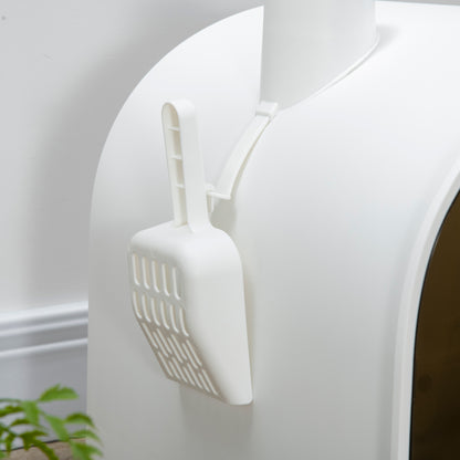 Cat Litter Box with Lid, Cat Toilet incl. Scoop and Litter Mat, Pull-Out Tray, Cat Litter Box for large cats, White+Black, 43 x 44 x 47 cm