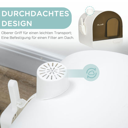 Cat Litter Box with Lid, Cat Toilet incl. Scoop and Litter Mat, Pull-Out Tray, Cat Litter Box for large cats, White+Black, 43 x 44 x 47 cm