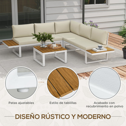 4-Piece Outdoor Garden Furniture Set Patio Furniture Set Includes 2 Double Sofas 1 Reclining Corner Sofa and Coffee Table with Cushions Cream