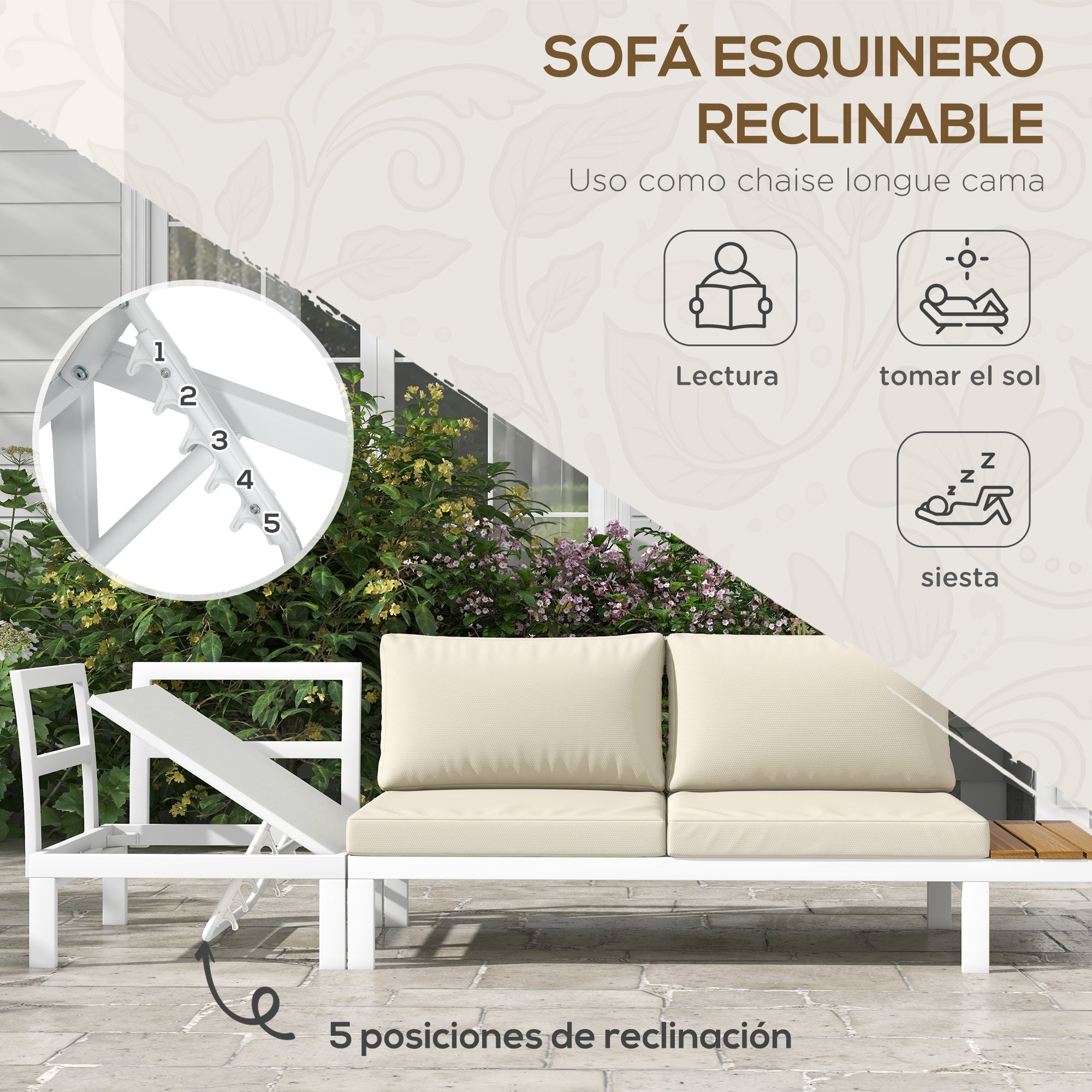 4-Piece Outdoor Garden Furniture Set Patio Furniture Set Includes 2 Double Sofas 1 Reclining Corner Sofa and Coffee Table with Cushions Cream