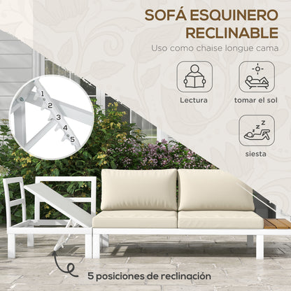 4-Piece Outdoor Garden Furniture Set Patio Furniture Set Includes 2 Double Sofas 1 Reclining Corner Sofa and Coffee Table with Cushions Cream