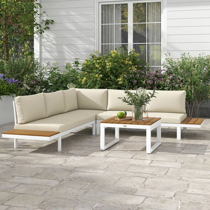 4-Piece Outdoor Garden Furniture Set Patio Furniture Set Includes 2 Double Sofas 1 Reclining Corner Sofa and Coffee Table with Cushions Cream
