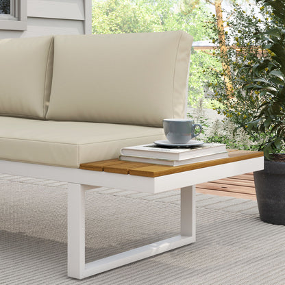 4-Piece Outdoor Garden Furniture Set Patio Furniture Set Includes 2 Double Sofas 1 Reclining Corner Sofa and Coffee Table with Cushions Cream