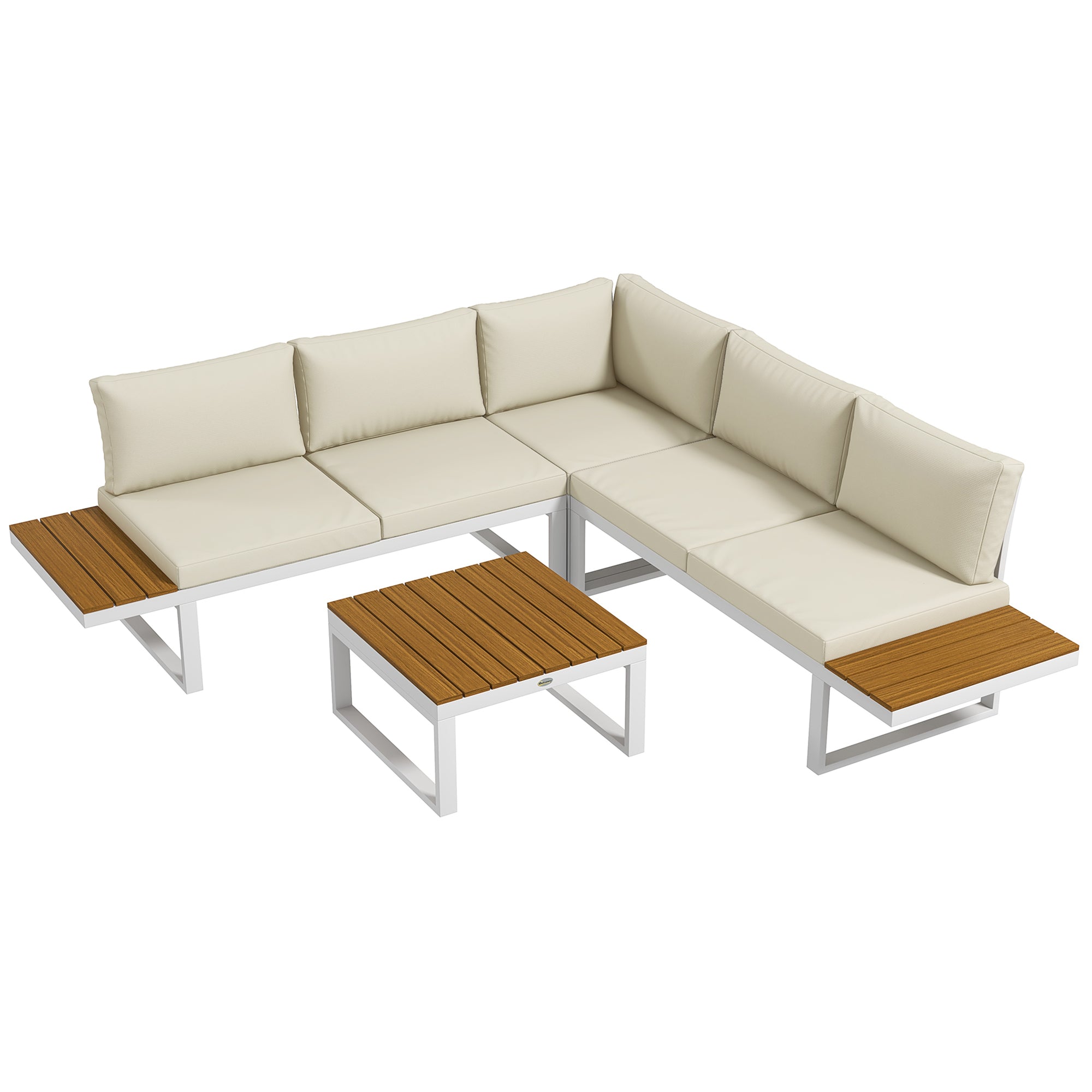 4-Piece Outdoor Garden Furniture Set Patio Furniture Set Includes 2 Double Sofas 1 Reclining Corner Sofa and Coffee Table with Cushions Cream