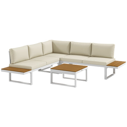 4-Piece Outdoor Garden Furniture Set Patio Furniture Set Includes 2 Double Sofas 1 Reclining Corner Sofa and Coffee Table with Cushions Cream