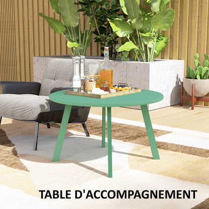 Small round coffee table, side table with non-slip pads, metal frame, for garden, balcony, terrace, living room, Ø 70 x 42 cm, green