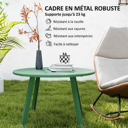 Small round coffee table, side table with non-slip pads, metal frame, for garden, balcony, terrace, living room, Ø 70 x 42 cm, green
