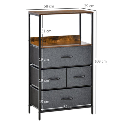 Drawer Chest with 4 Linen Drawers Storage Cabinet Chest of Drawers with Shelf Handles, Modern Design Storage Chest of Drawers for Bedroom, Living Room Black