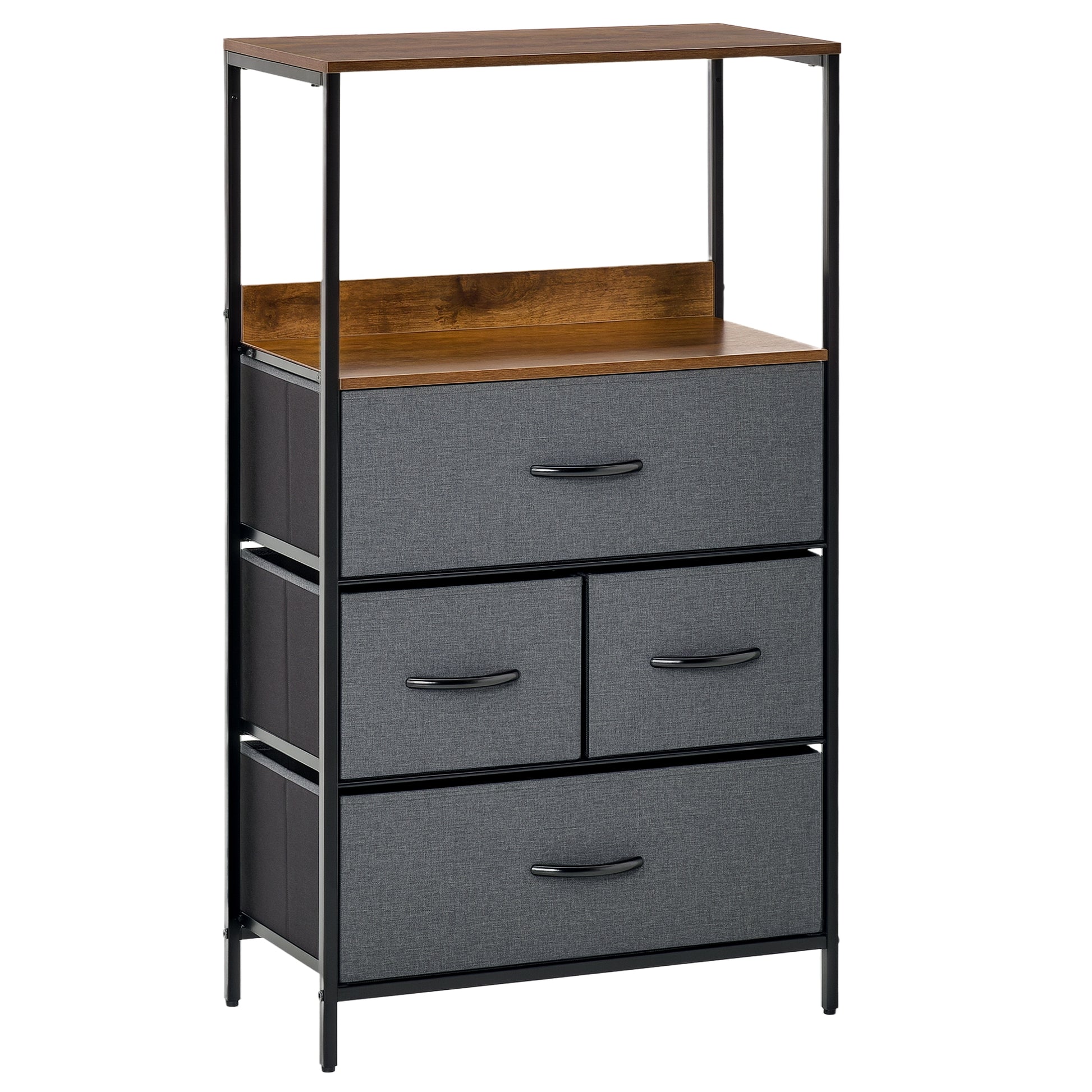 Drawer Chest with 4 Linen Drawers Storage Cabinet Chest of Drawers with Shelf Handles, Modern Design Storage Chest of Drawers for Bedroom, Living Room Black
