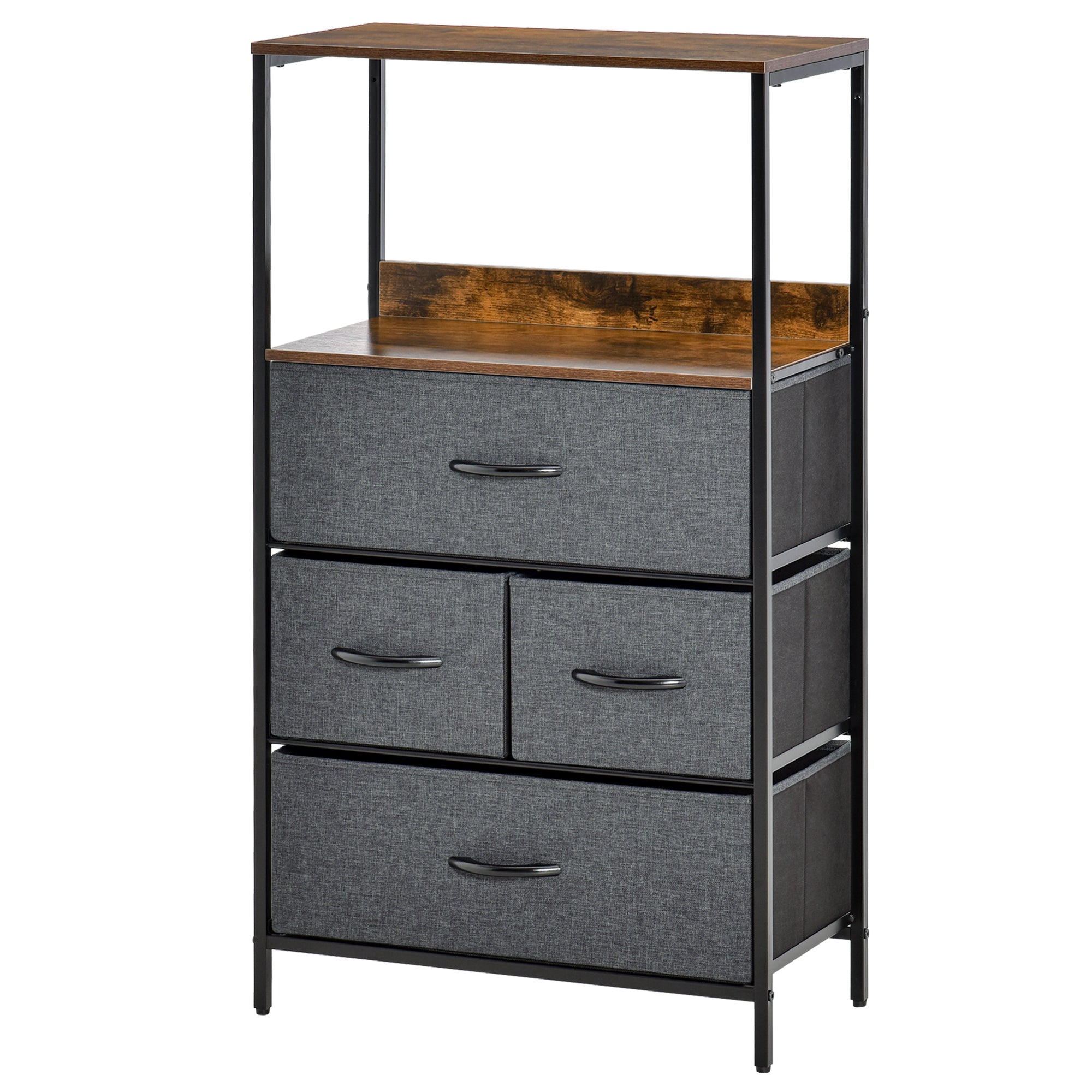 Drawer Chest with 4 Linen Drawers Storage Cabinet Chest of Drawers with Shelf Handles, Modern Design Storage Chest of Drawers for Bedroom, Living Room Black