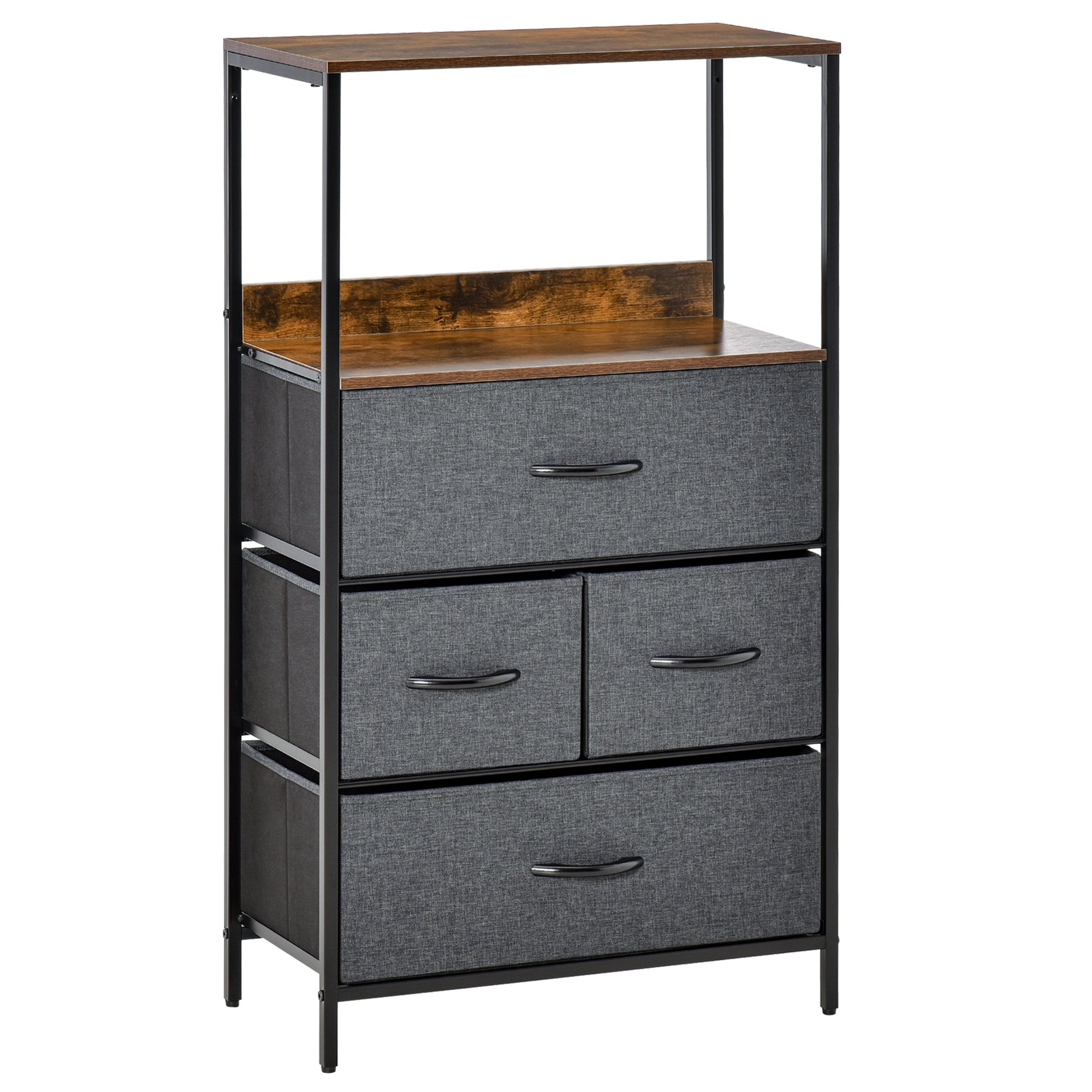 Drawer Chest with 4 Linen Drawers Storage Cabinet Chest of Drawers with Shelf Handles, Modern Design Storage Chest of Drawers for Bedroom, Living Room Black