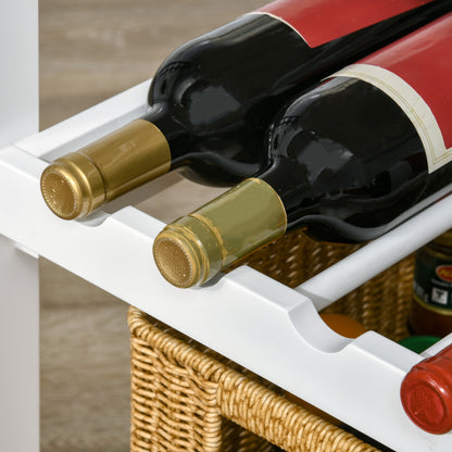 Kitchen Trolley with Wheels Serving Cart with 1 Drawer Removable Shelves Wine Rack for 4 Bottles and Cabinet for Dining Room Living Room Load 40 kg 76x48x88 cm White