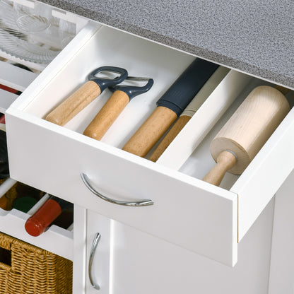 Kitchen Trolley with Wheels Serving Cart with 1 Drawer Removable Shelves Wine Rack for 4 Bottles and Cabinet for Dining Room Living Room Load 40 kg 76x48x88 cm White