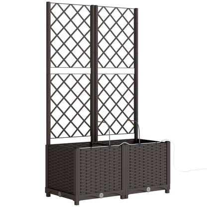 Set of 2 Trellises with Planter Box — Drainage Hole & Water Timer Irrigation System, 31.5 x 15.7 x 53.5 in Raised Planter with Trellis for Garden & Balcony, Brown