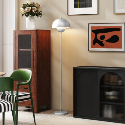 Modern 155 cm Floor Lamp Floor Lamp for Living Room with Bowl Shade Reflecting Light Foot Switch E27 Socket Bulb Not Included for Bedroom Office Living Room Silver