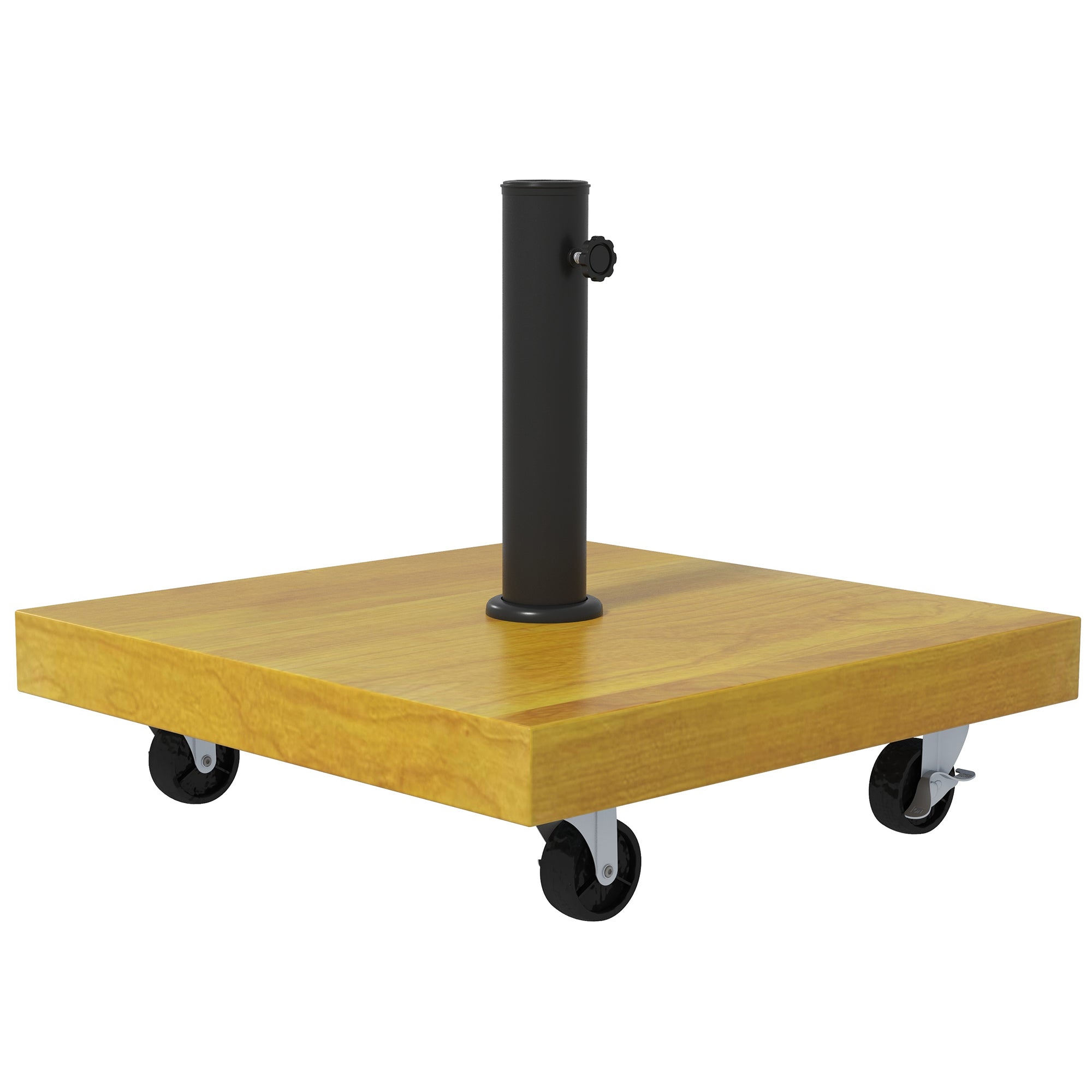Square Parasol Stand Base - net weight 25kg metal with 4 wheels - dim. 45L x 45W x 36.5H cm for pole Ø34, Ø38, and Ø48mm