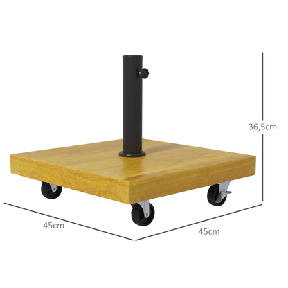 Square Parasol Stand Base - net weight 25kg metal with 4 wheels - dim. 45L x 45W x 36.5H cm for pole Ø34, Ø38, and Ø48mm