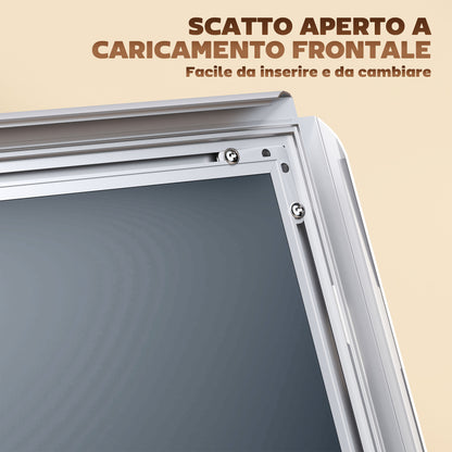 A3 Poster Stand with Adjustable Height and Tilt, Floor Display Stand in Steel and Aluminum, 45x30x85-135 cm, Silver