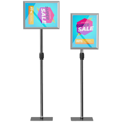 A3 Poster Stand with Adjustable Height and Tilt, Floor Display Stand in Steel and Aluminum, 45x30x85-135 cm, Silver
