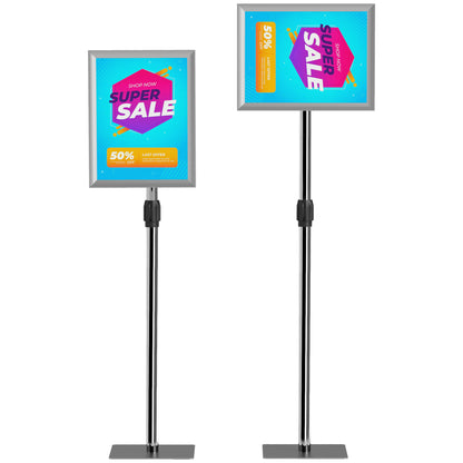 A3 Poster Stand with Adjustable Height and Tilt, Floor Display Stand in Steel and Aluminum, 45x30x85-135 cm, Silver