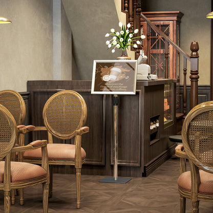 A3 Poster Stand with Adjustable Height and Tilt, Floor Display Stand in Steel and Aluminum, 45x30x85-135 cm, Silver