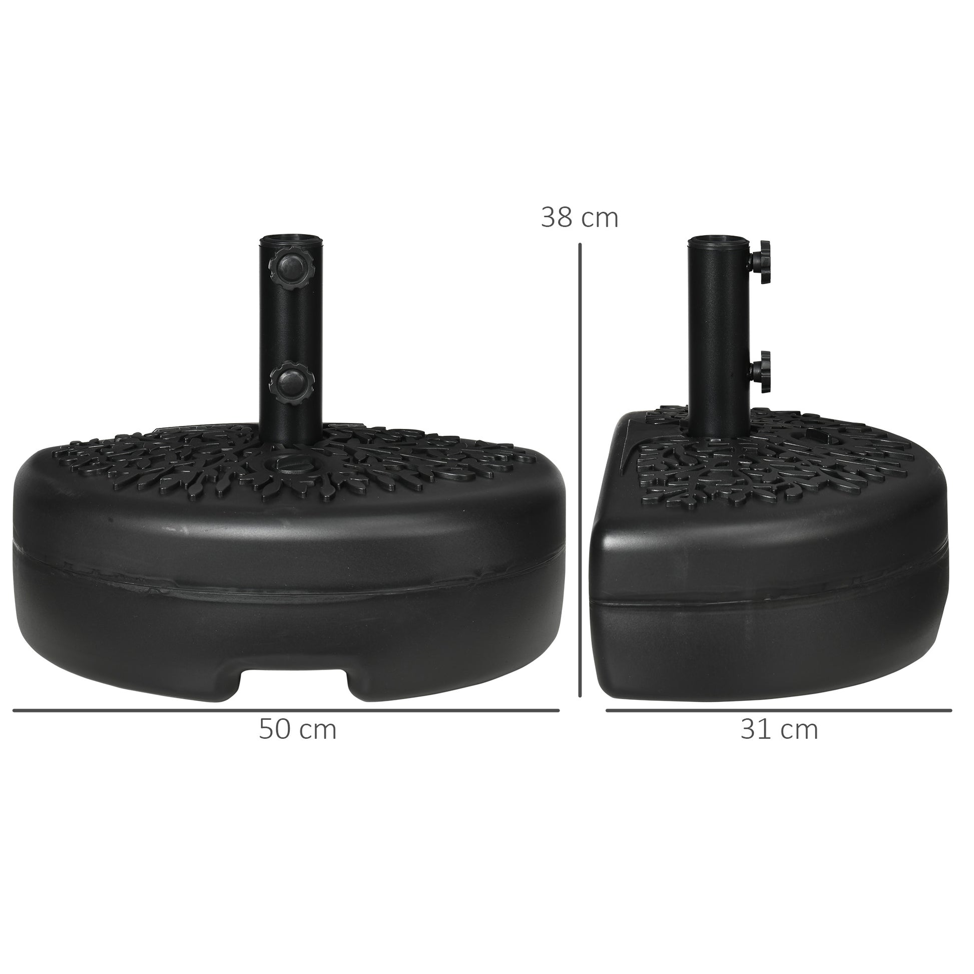 Wall-Mounted Umbrella Base Ø38/48 mm Semicircular Fillable Parasol Stand with 21 kg Water or 18 kg Sand for Garden Patio Terrace Outdoor 50x31x38 cm Black