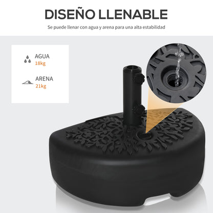 Wall-Mounted Umbrella Base Ø38/48 mm Semicircular Fillable Parasol Stand with 21 kg Water or 18 kg Sand for Garden Patio Terrace Outdoor 50x31x38 cm Black