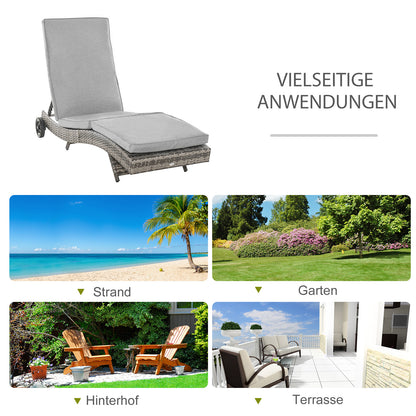 Poly Rattan Sun Lounger Garden Chair with Cushion 5-Position Adjustable Rattan Lounger Garden Furniture S-Shape Metal Gray 207 x 70 x 70 cm