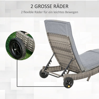 Poly Rattan Sun Lounger Garden Chair with Cushion 5-Position Adjustable Rattan Lounger Garden Furniture S-Shape Metal Gray 207 x 70 x 70 cm