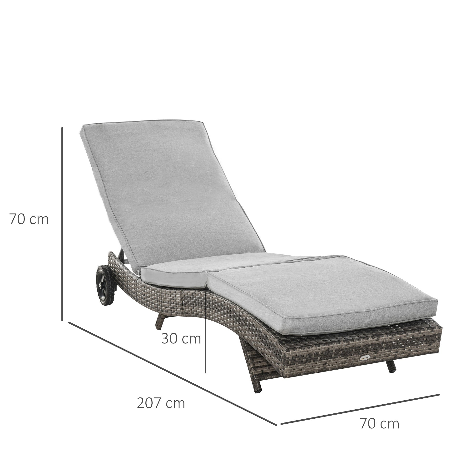 Poly Rattan Sun Lounger Garden Chair with Cushion 5-Position Adjustable Rattan Lounger Garden Furniture S-Shape Metal Gray 207 x 70 x 70 cm
