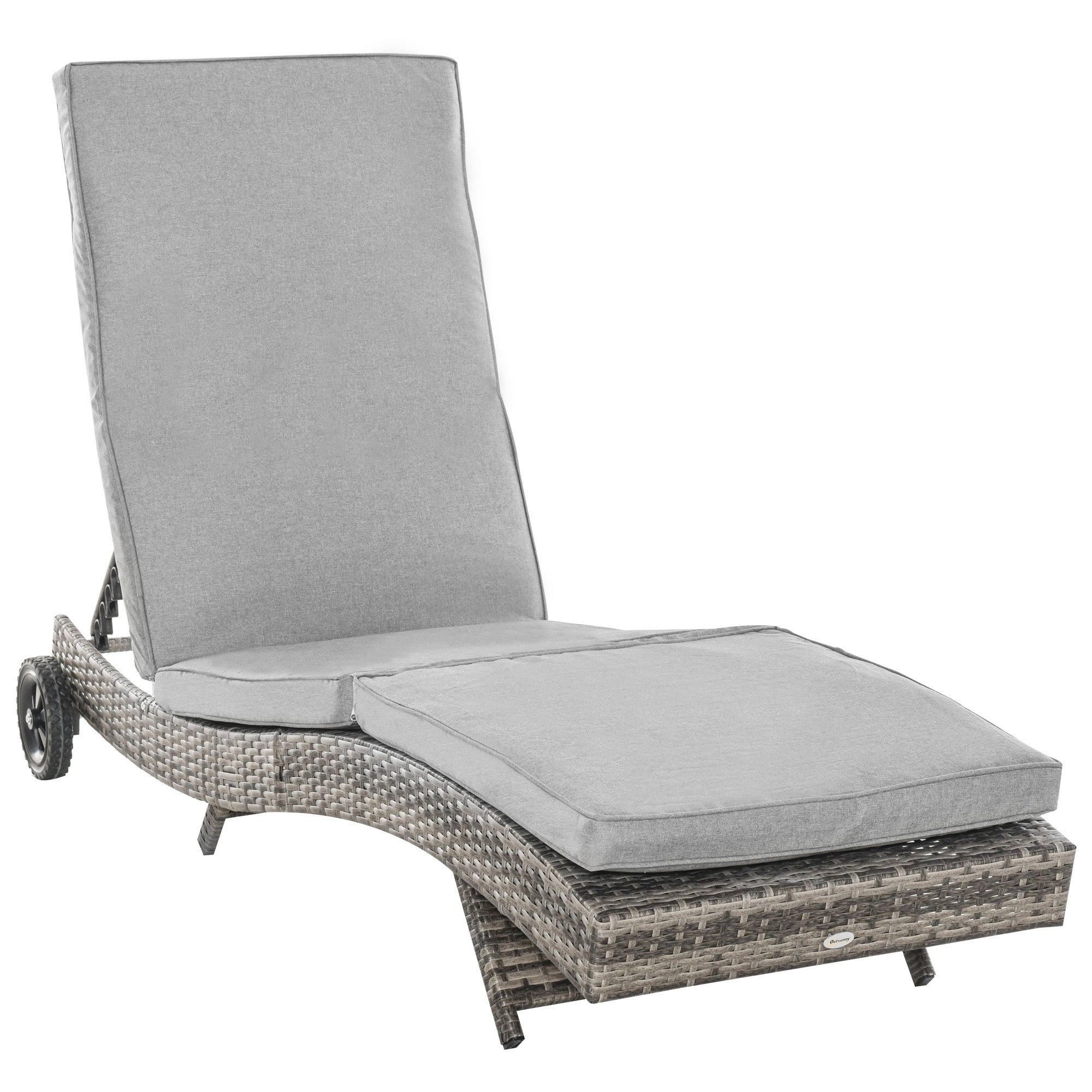 Poly Rattan Sun Lounger Garden Chair with Cushion 5-Position Adjustable Rattan Lounger Garden Furniture S-Shape Metal Gray 207 x 70 x 70 cm