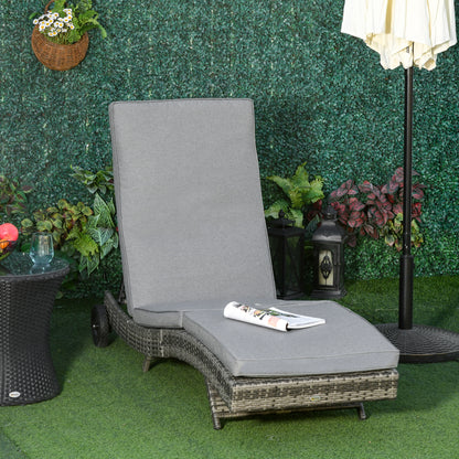 Poly Rattan Sun Lounger Garden Chair with Cushion 5-Position Adjustable Rattan Lounger Garden Furniture S-Shape Metal Gray 207 x 70 x 70 cm