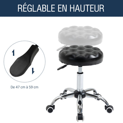 Adjustable Height Swivel 360° Round Massage Stool with Padded Synthetic Upholstery, Black