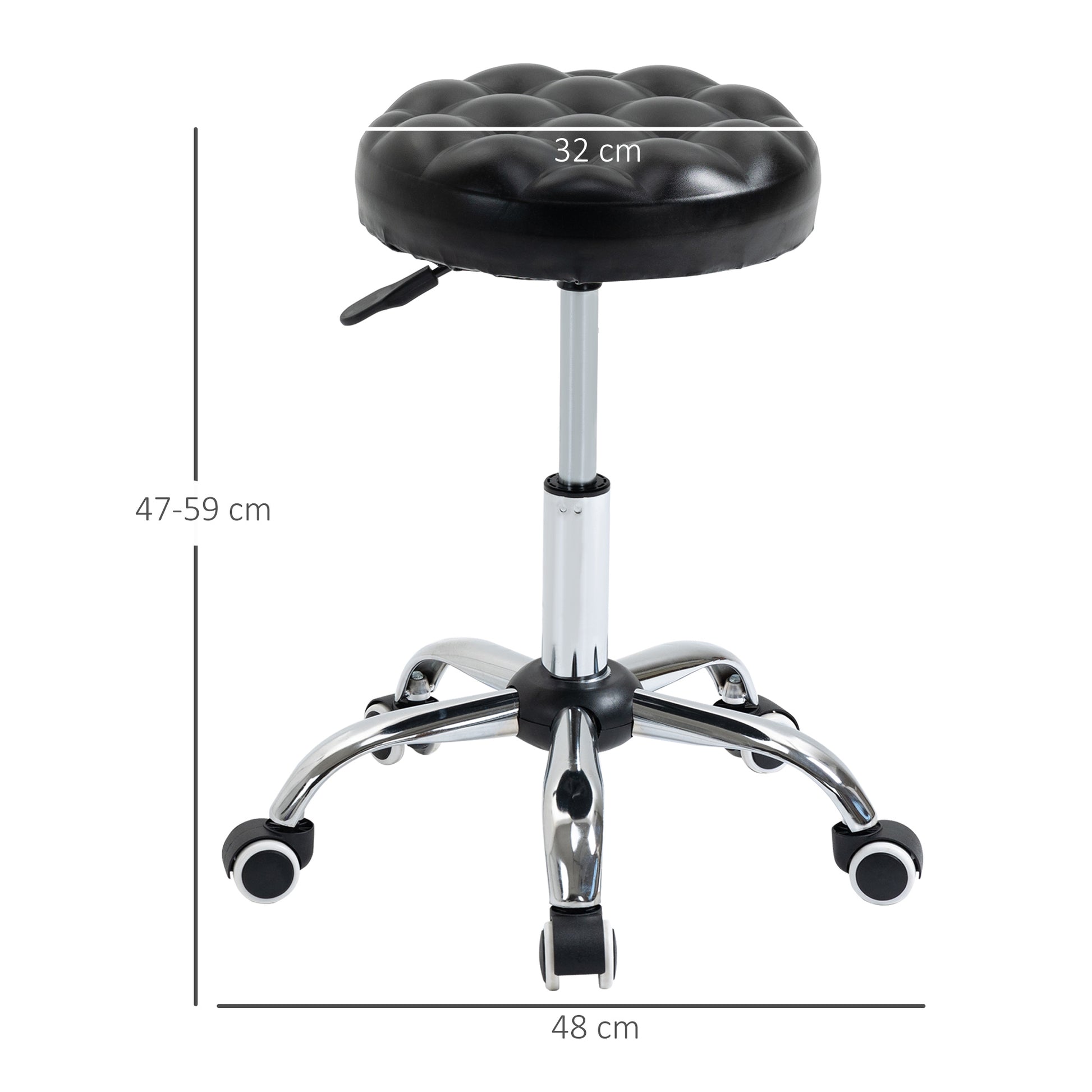 Adjustable Height Swivel 360° Round Massage Stool with Padded Synthetic Upholstery, Black