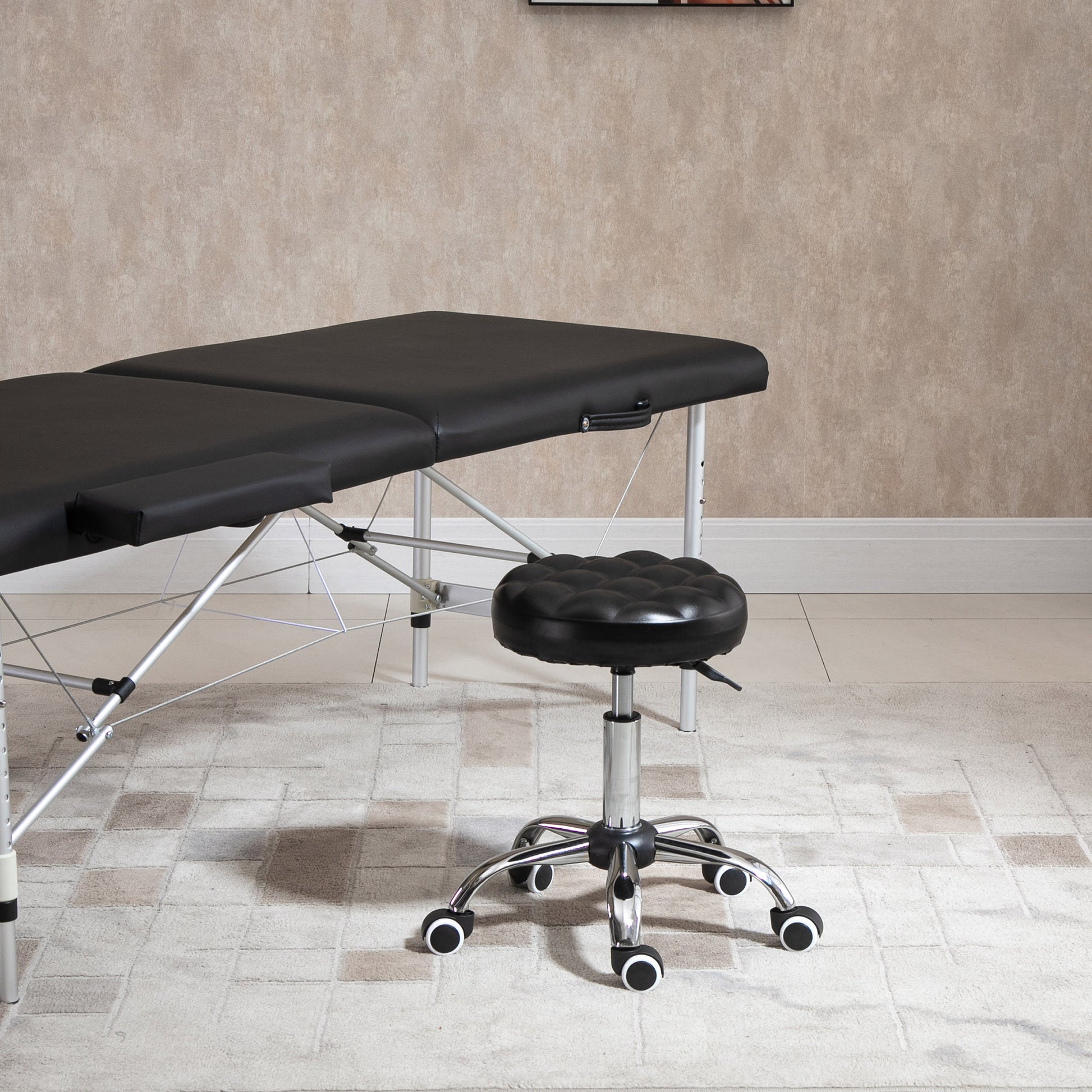Adjustable Height Swivel 360° Round Massage Stool with Padded Synthetic Upholstery, Black