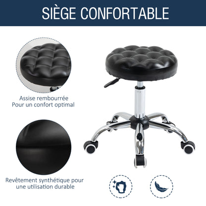 Adjustable Height Swivel 360° Round Massage Stool with Padded Synthetic Upholstery, Black