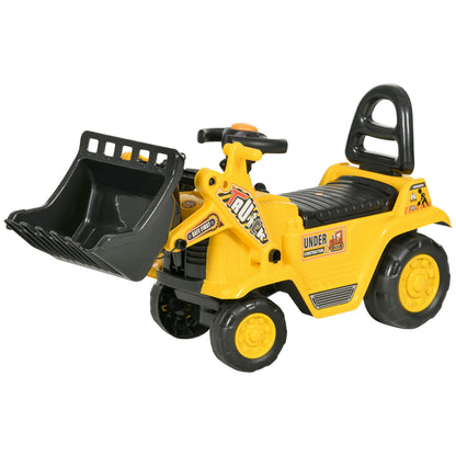Seat Excavator with Built-in Storage Compartment Kids Ride-on Tractor Kids Digger with Horn Slider Digger Vehicle Wheel Yellow+Black 80 x 26.5 x 39 cm