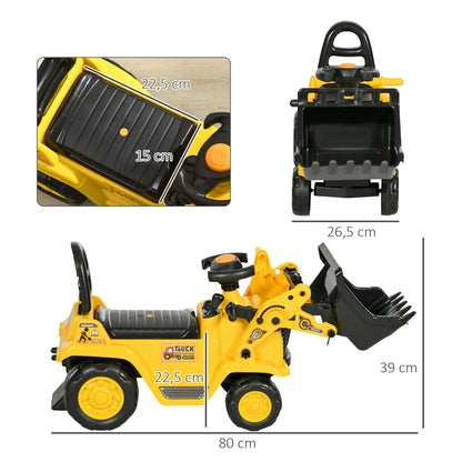 Seat Excavator with Built-in Storage Compartment Kids Ride-on Tractor Kids Digger with Horn Slider Digger Vehicle Wheel Yellow+Black 80 x 26.5 x 39 cm