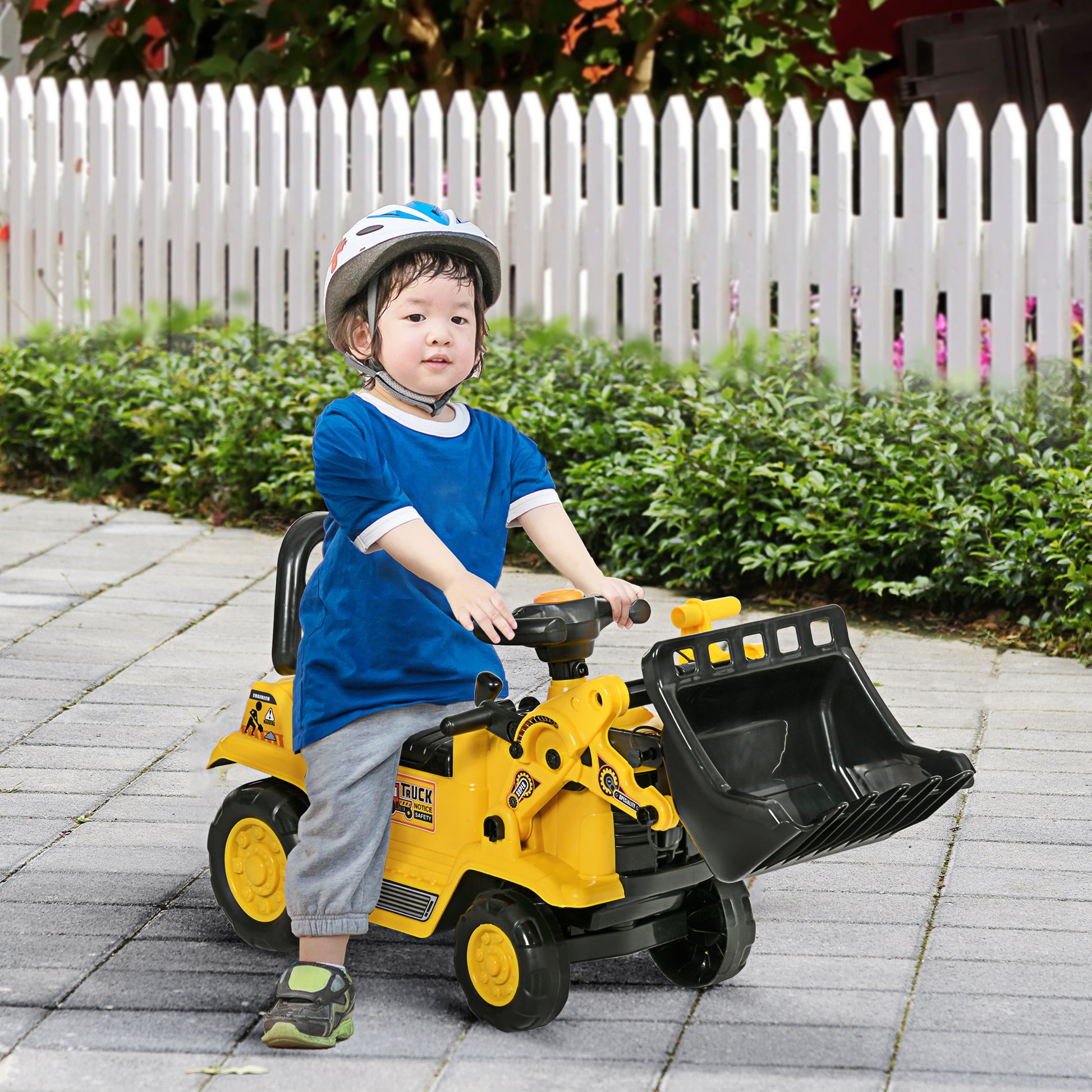 Seat Excavator with Built-in Storage Compartment Kids Ride-on Tractor Kids Digger with Horn Slider Digger Vehicle Wheel Yellow+Black 80 x 26.5 x 39 cm