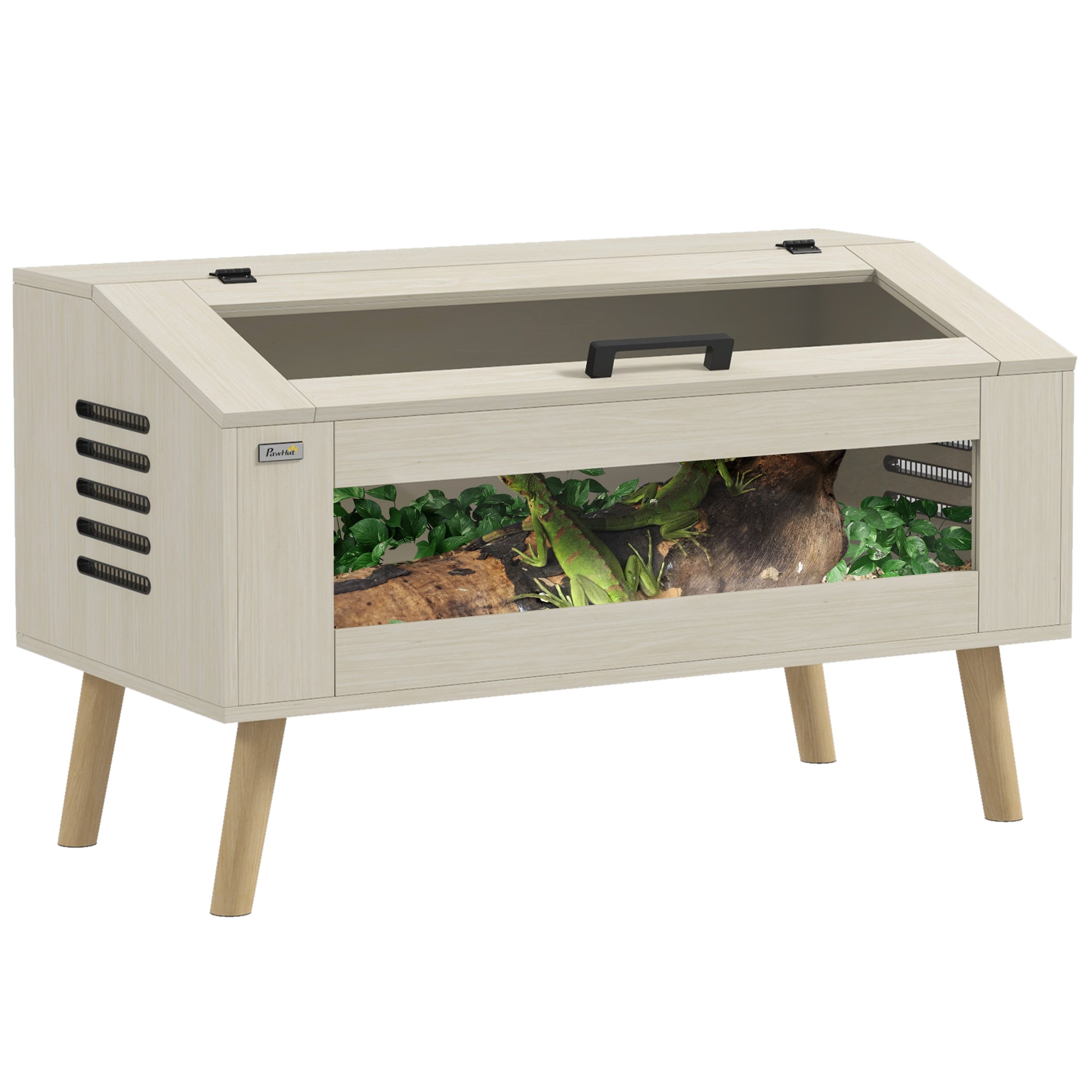 Terrarium for Reptiles, 140L Reptile Feeding Box with Tempered Glass Windows, Lid, Legs, Reptile Breeding Box for Amphibians, Spider, Oak, 100 x 50 x 60 cm