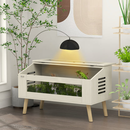 Terrarium for Reptiles, 140L Reptile Feeding Box with Tempered Glass Windows, Lid, Legs, Reptile Breeding Box for Amphibians, Spider, Oak, 100 x 50 x 60 cm