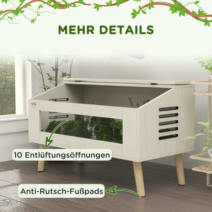 Terrarium for Reptiles, 140L Reptile Feeding Box with Tempered Glass Windows, Lid, Legs, Reptile Breeding Box for Amphibians, Spider, Oak, 100 x 50 x 60 cm