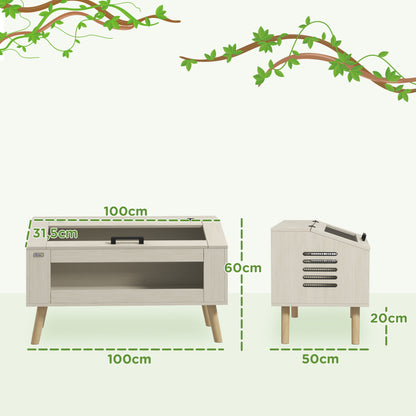 Terrarium for Reptiles, 140L Reptile Feeding Box with Tempered Glass Windows, Lid, Legs, Reptile Breeding Box for Amphibians, Spider, Oak, 100 x 50 x 60 cm