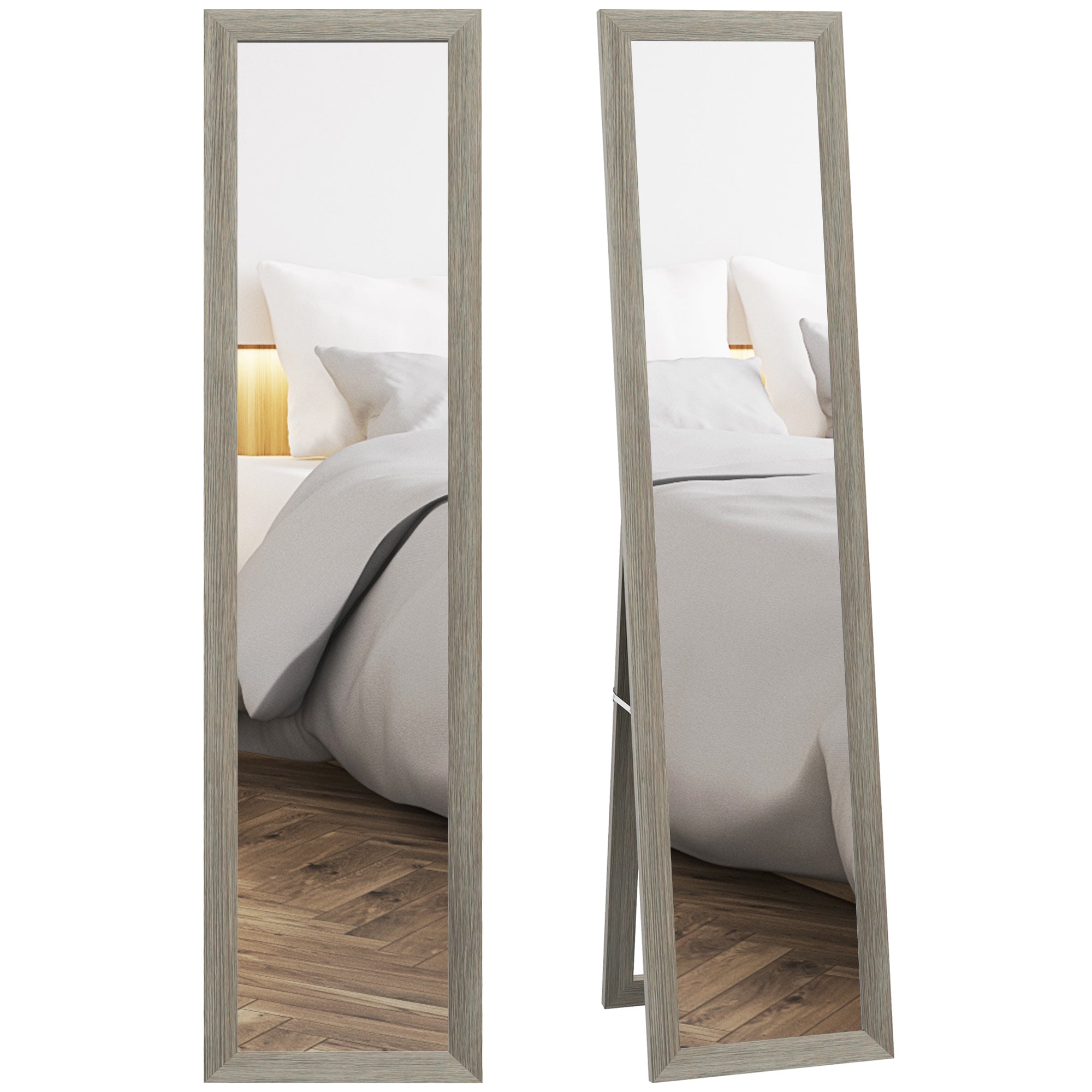 Full-Length Mirror, 37 x 157 cm (14.6 x 61.8 in) — Wall-Mountable or Freestanding Rectangular Framed Mirror for Living Room, Bedroom or Hallway, Gray