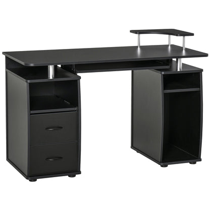 Modern Computer Desk, Office Desk in Wood with Drawers, Pull-Out Shelf, and Keyboard Tray, 120x55x85cm, Black